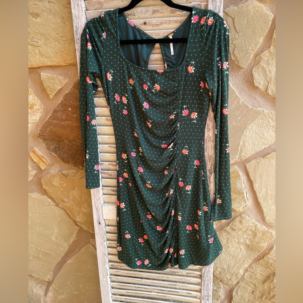 Free People Celia Mini Dress in Emerald Jewel Combo Size XS.